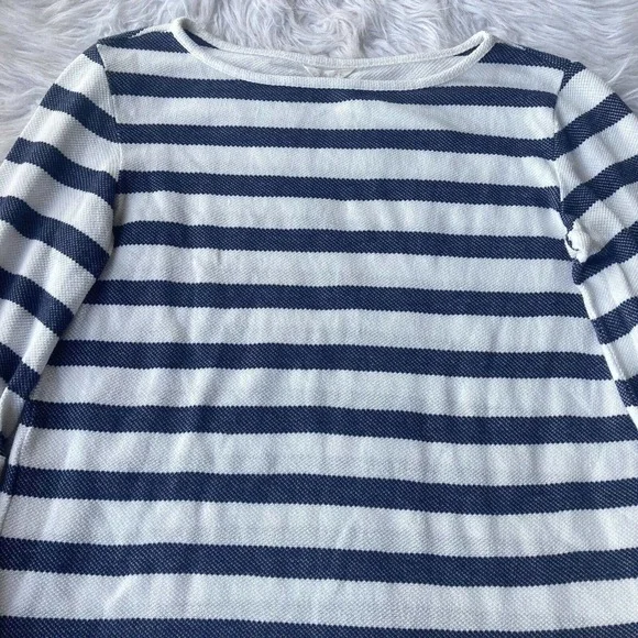 Caslon Top Sz Small Blue White Striped Bell Sleeve Knit Tunic Tie Sleeves Winter - Picture 3 of 9